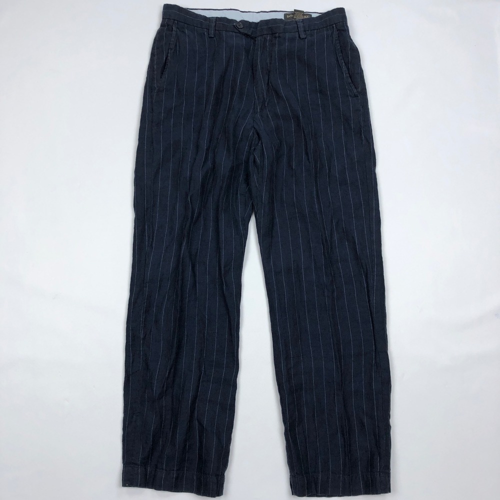 Vtg Banana Republic Mens 33x32 Navy Blue Pinstripe 100% Linen Pants